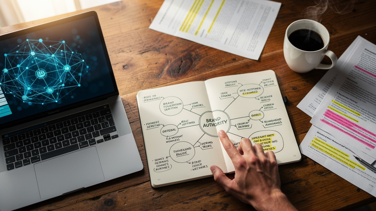 Hand-drawn knowledge graph map representing AI brand entity recognition